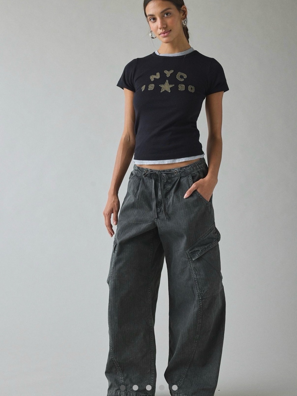BDG Black Women's Cargo Pants with Drawstring Waist - Picture 2 of 5